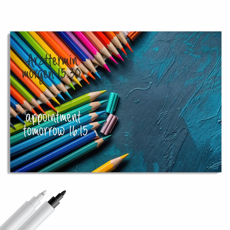 Metall Magnettafel - Buntstifte auf Türkis