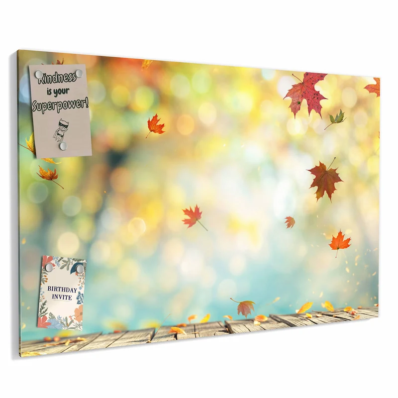 Metall Magnettafel - Herbstlaub auf Holz