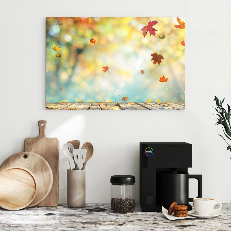 Metall Magnettafel - Herbstlaub auf Holz