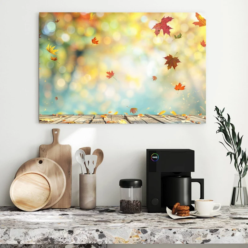 Metall Magnettafel - Herbstlaub auf Holz