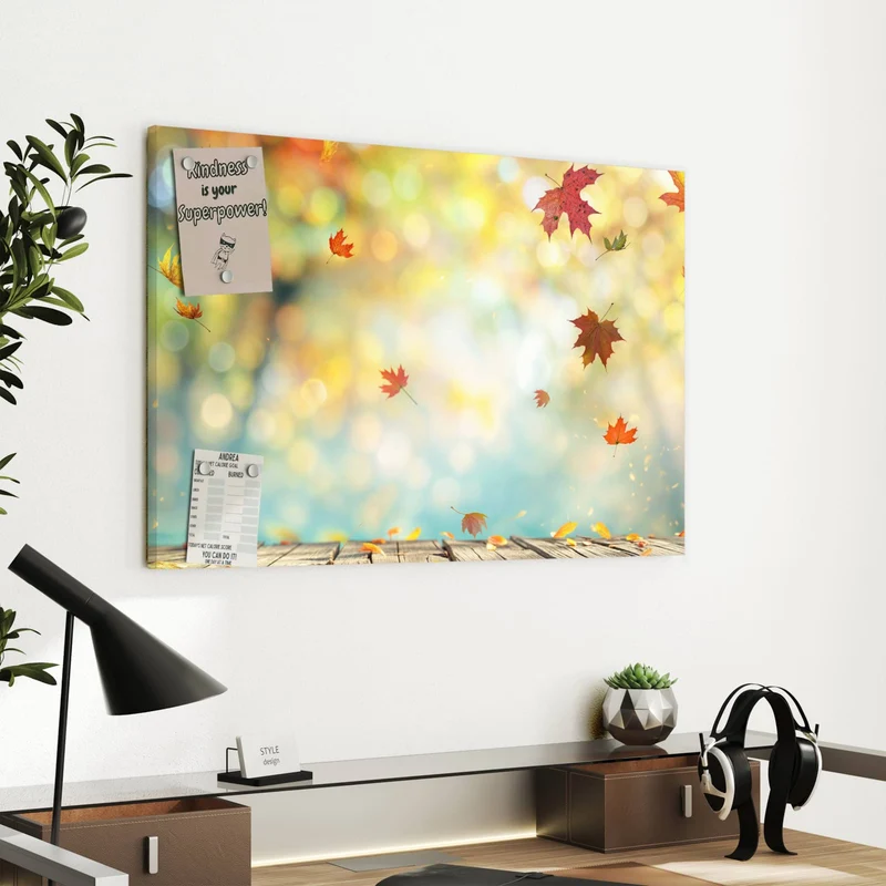 Metall Magnettafel - Herbstlaub auf Holz