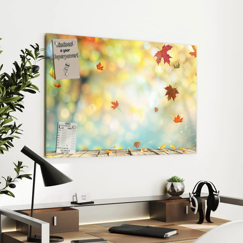 Metall Magnettafel - Herbstlaub auf Holz