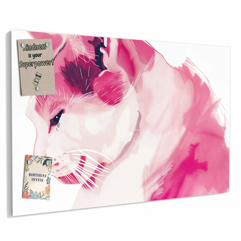 Metall Magnettafel - Pinke Aquarellkatze