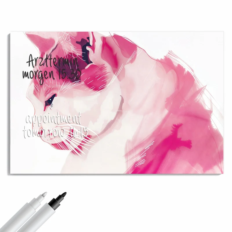 Metall Magnettafel - Pinke Aquarellkatze