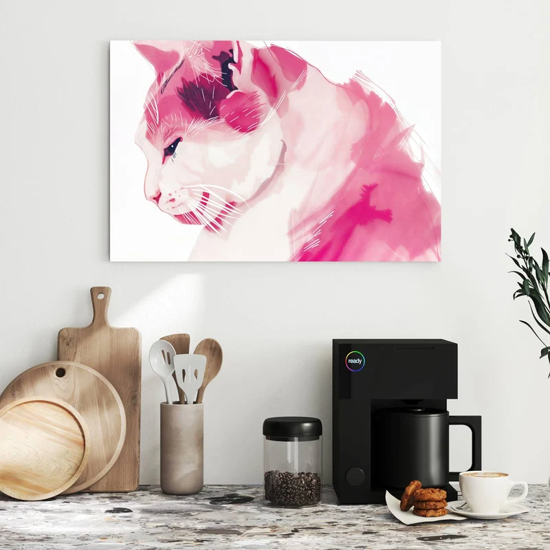 Metall Magnettafel - Pinke Aquarellkatze
