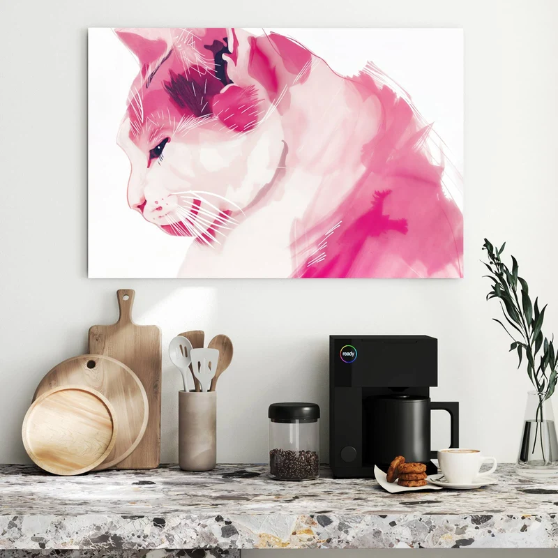 Metall Magnettafel - Pinke Aquarellkatze