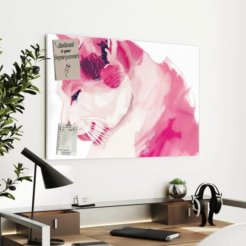 Metall Magnettafel - Pinke Aquarellkatze