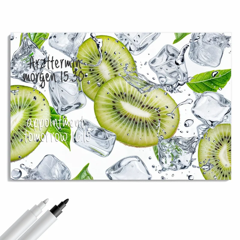 Metall Magnettafel - Kiwi und Eiswürfel