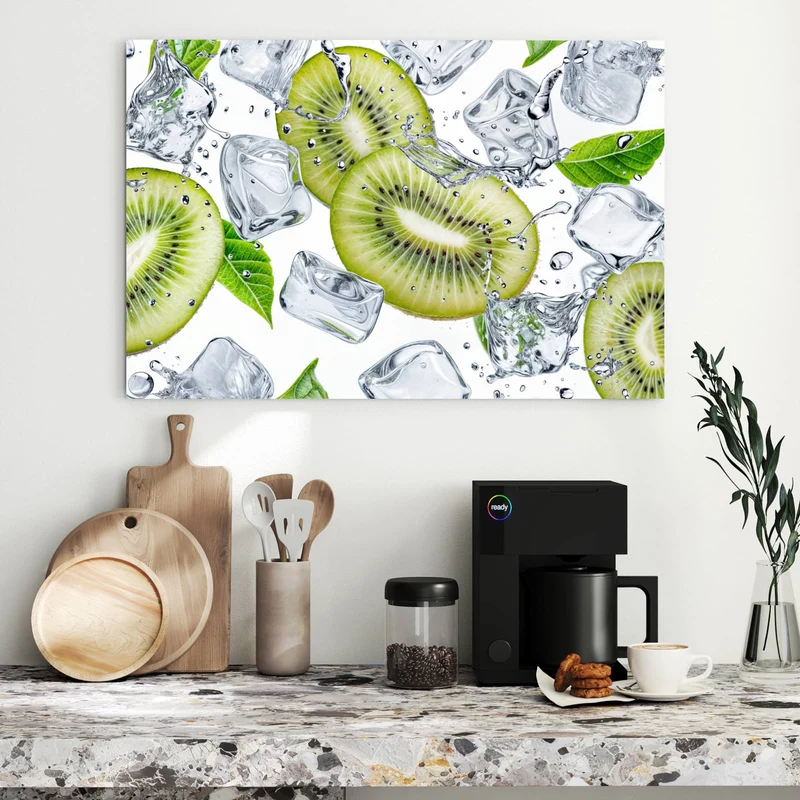 Metall Magnettafel - Kiwi und Eiswürfel