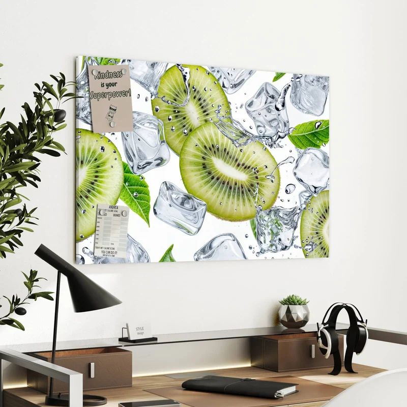 Metall Magnettafel - Kiwi und Eiswürfel