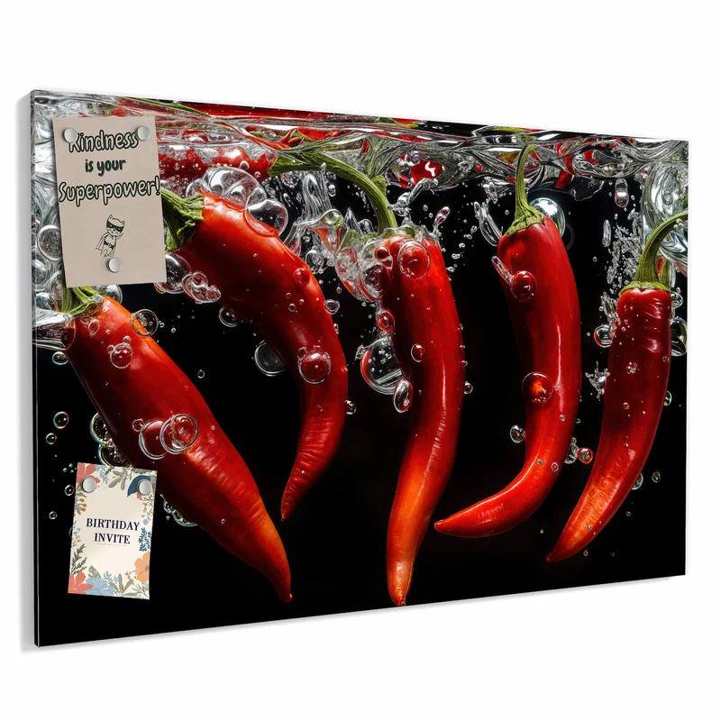 Metall Magnettafel - Chilis im dunklen Wasser