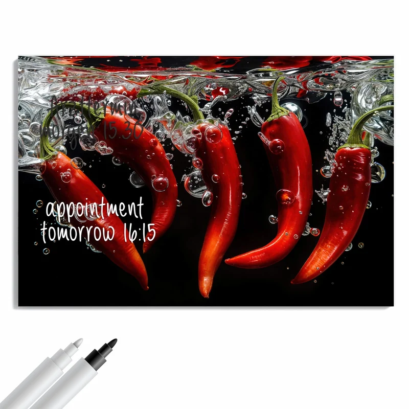 Metall Magnettafel - Chilis im dunklen Wasser