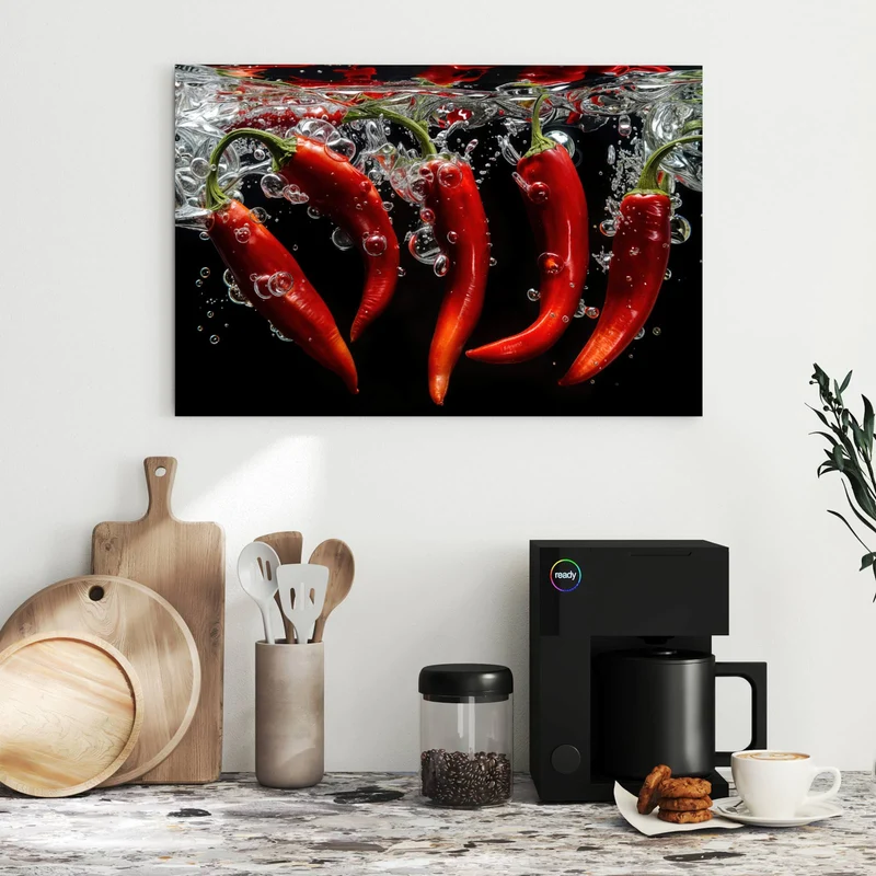 Metall Magnettafel - Chilis im dunklen Wasser