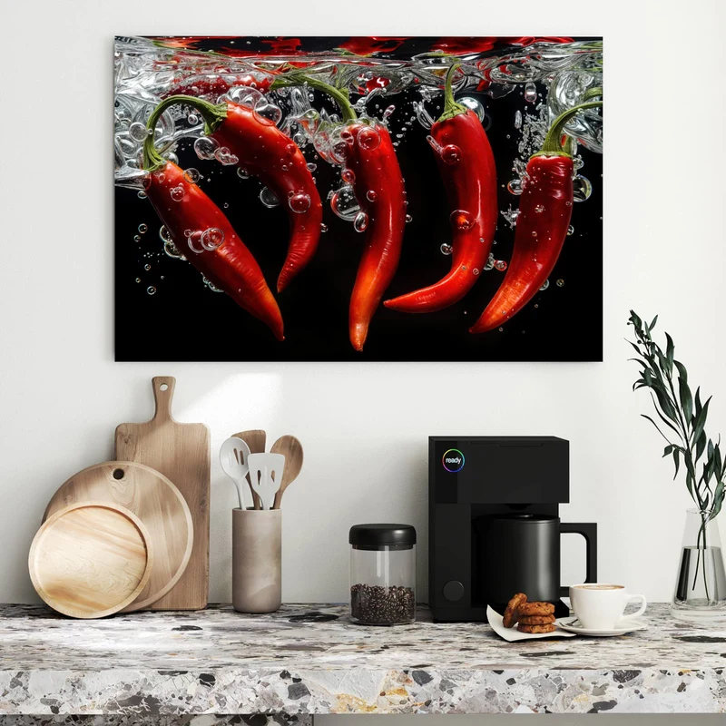 Metall Magnettafel - Chilis im dunklen Wasser
