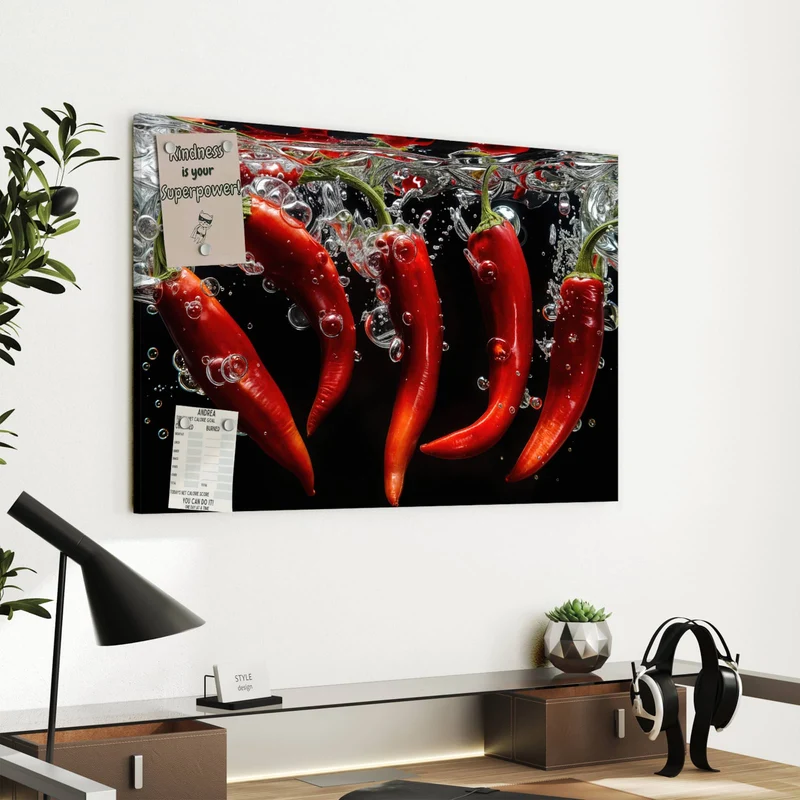Metall Magnettafel - Chilis im dunklen Wasser