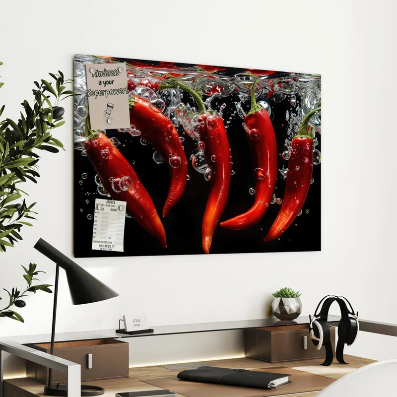 Metall Magnettafel - Chilis im dunklen Wasser