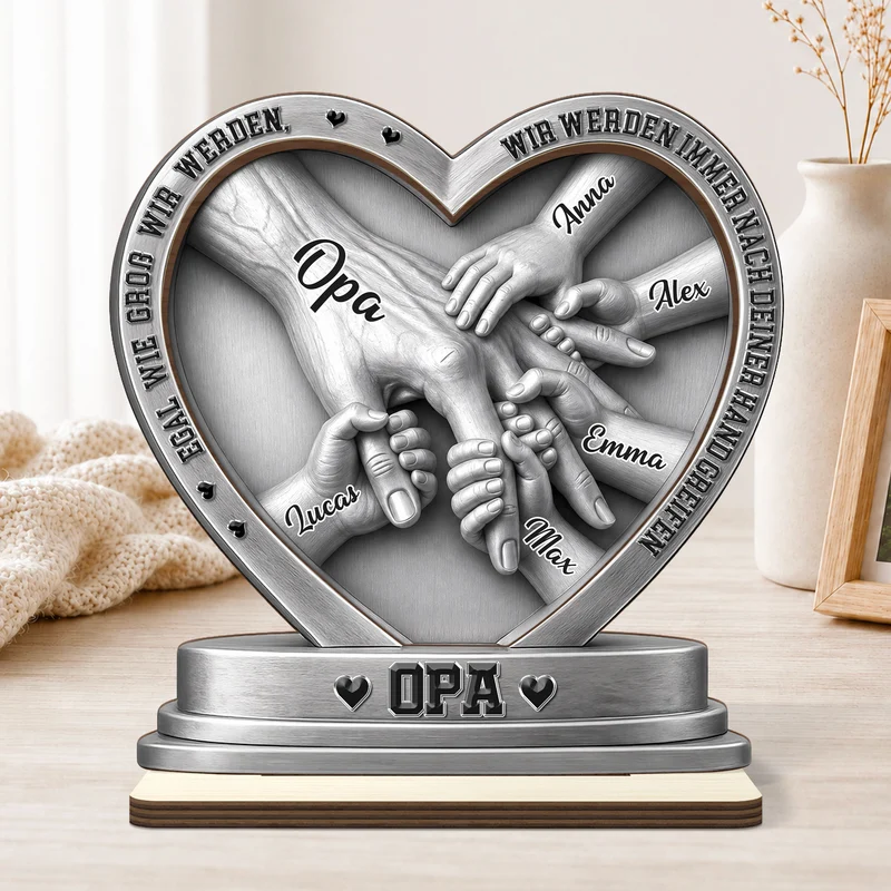 [3D-Optik] Du Hältst Unsere Hände Nur Für Eine Weile - Personalisiertes Geschenk | Holzaufsteller Mit Standfuß Papa Opa
