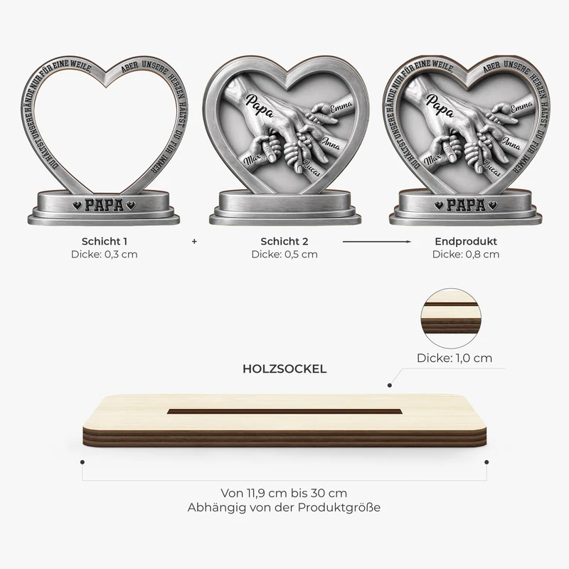 [3D-Optik] Du Hältst Unsere Hände Nur Für Eine Weile - Personalisiertes Geschenk | Holzaufsteller Mit Standfuß Papa Opa