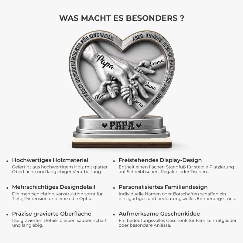 [3D-Optik] Du Hältst Unsere Hände Nur Für Eine Weile - Personalisiertes Geschenk | Holzaufsteller Mit Standfuß Papa Opa