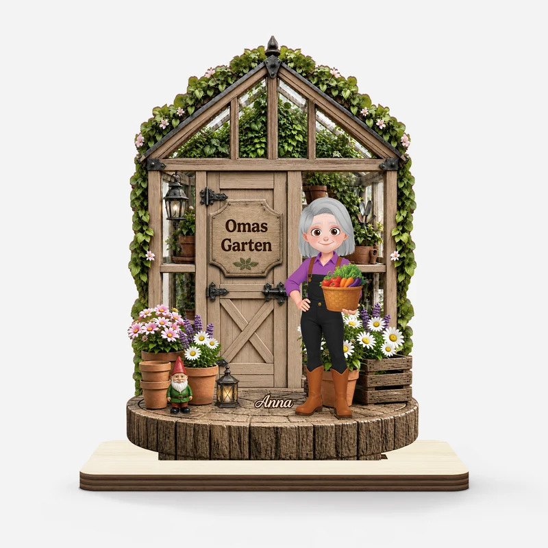 [3D-Optik] Opas Garten - Personalisiertes Geschenk | Holzaufsteller Mit Standfuß Opa Oma Cartoon