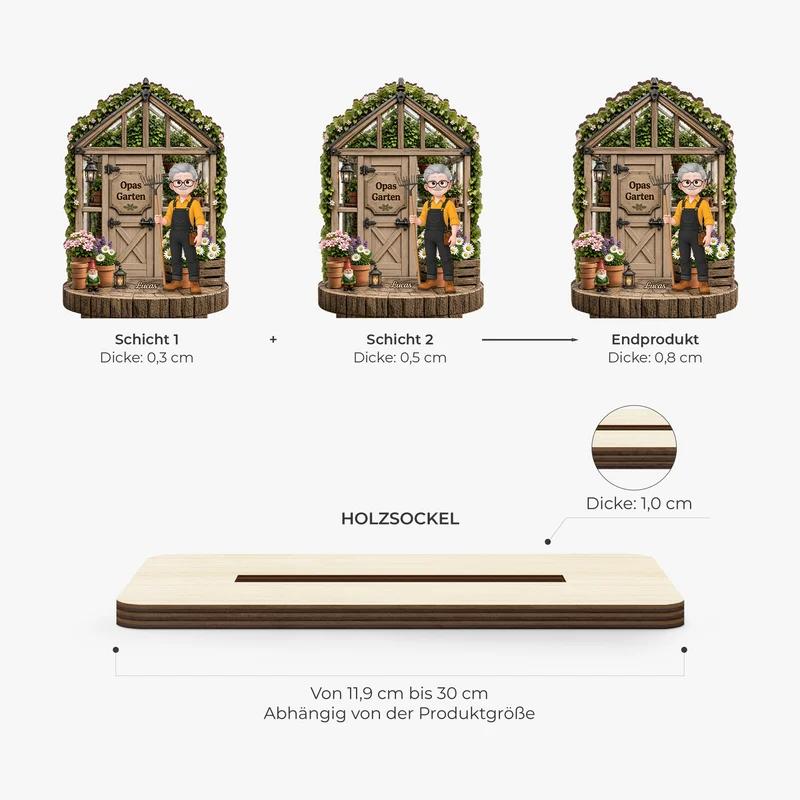[3D-Optik] Opas Garten - Personalisiertes Geschenk | Holzaufsteller Mit Standfuß Opa Oma Cartoon