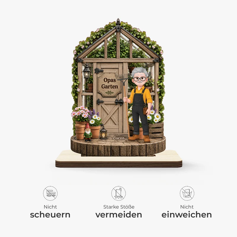 [3D-Optik] Opas Garten - Personalisiertes Geschenk | Holzaufsteller Mit Standfuß Opa Oma Cartoon