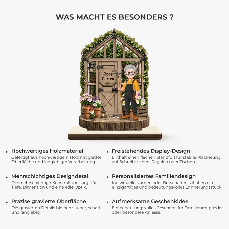 [3D-Optik] Opas Garten - Personalisiertes Geschenk | Holzaufsteller Mit Standfuß Opa Oma Cartoon