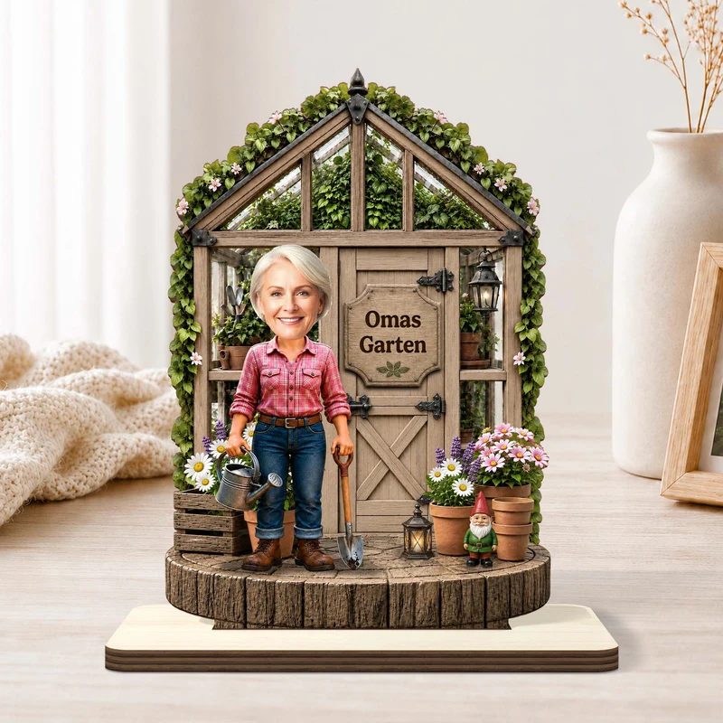 [3D-Optik] Opas Garten - Personalisierte Geschenke Foto | Holzaufsteller Mit Standfuß Opa Oma Gewächshaus