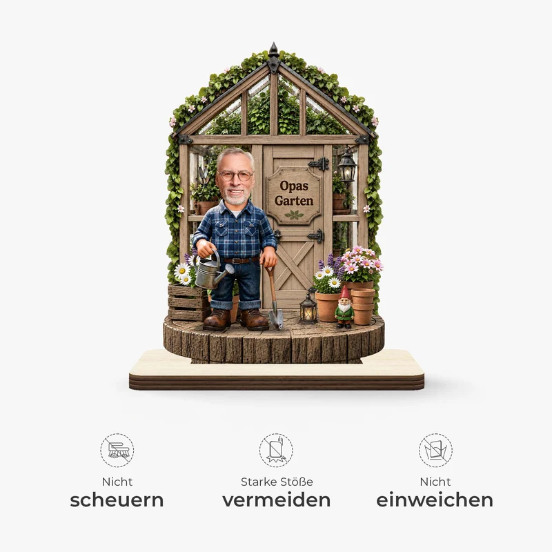 [3D-Optik] Opas Garten - Personalisierte Geschenke Foto | Holzaufsteller Mit Standfuß Opa Oma Gewächshaus