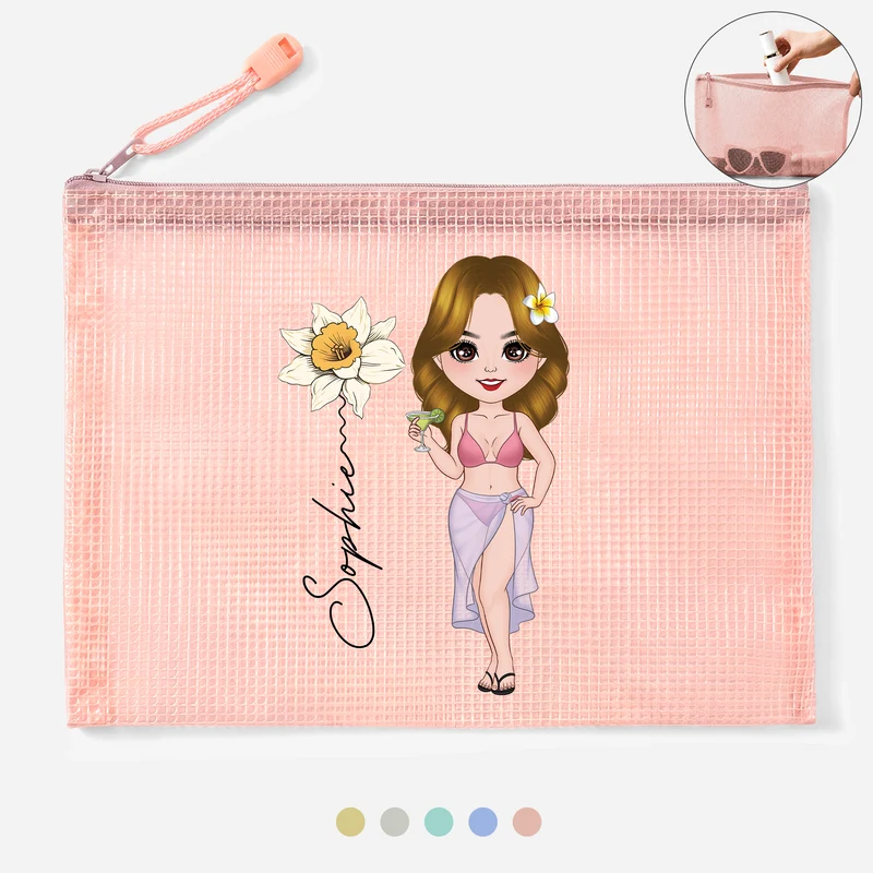 Frau Sommer Meer Geburtsblume Monat - Personalisiertes Geschenk | Dokumententasche Mit Reißverschluss