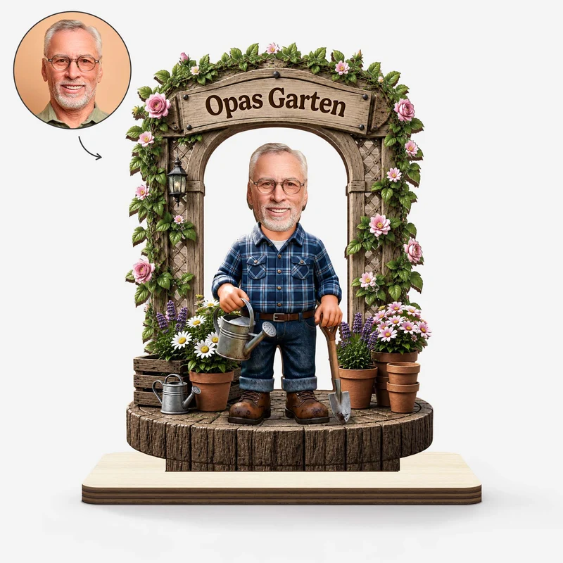 [3D-Optik] Opas Garten - Personalisierte Geschenke Foto | Holzaufsteller Mit Standfuß Opa Oma