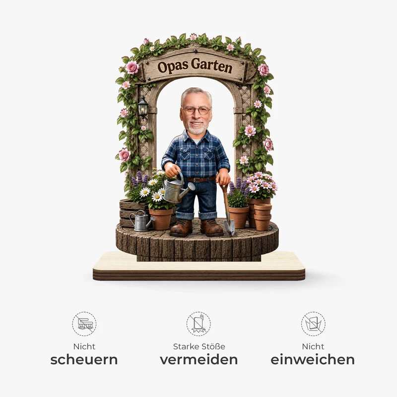 [3D-Optik] Opas Garten - Personalisierte Geschenke Foto | Holzaufsteller Mit Standfuß Opa Oma