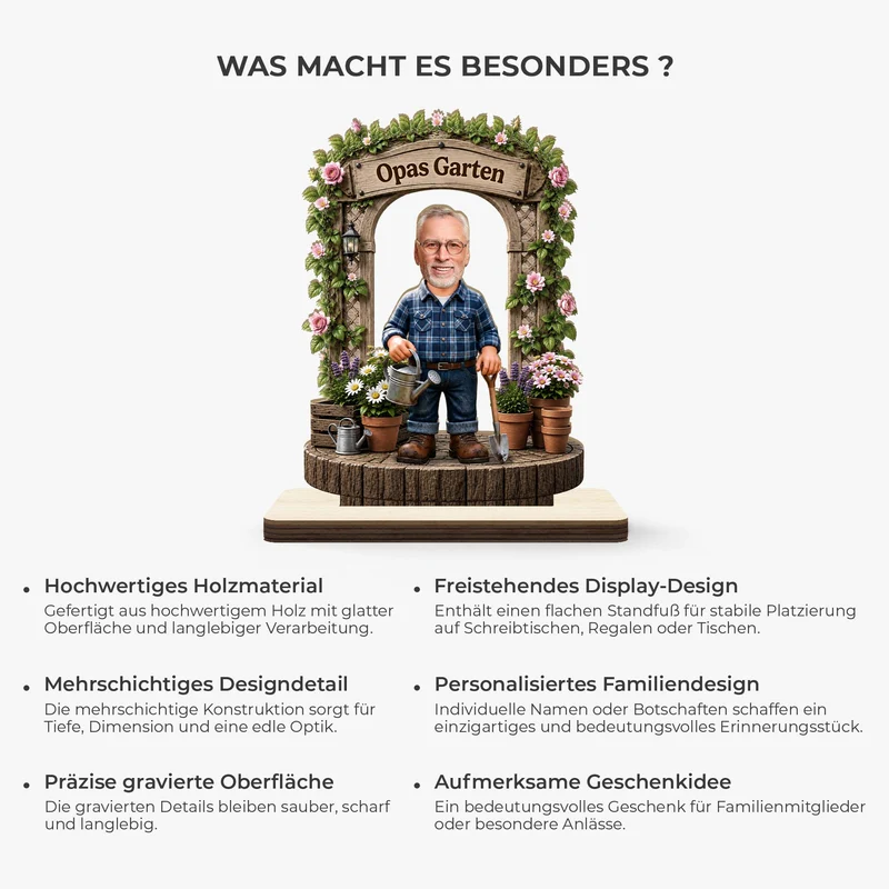 [3D-Optik] Opas Garten - Personalisierte Geschenke Foto | Holzaufsteller Mit Standfuß Opa Oma