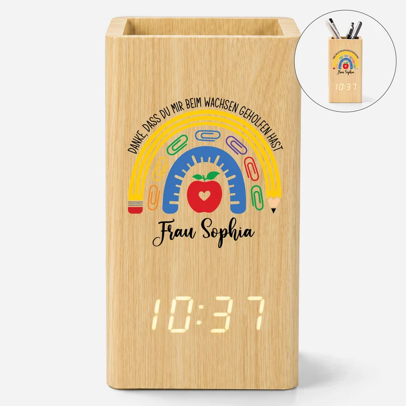 Danke Dass Du Uns Beim Wachsen Geholfen Hast - Personalisiertes Geschenk | Stiftehalter Mit Uhr Danke Lehrerin Text