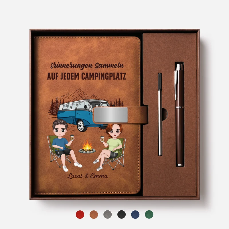 [3D-Optik] Und So Beginnt Das Abenteuer - Personalisierte Geschenke Paar | Notizbuch Mit Stift Camping