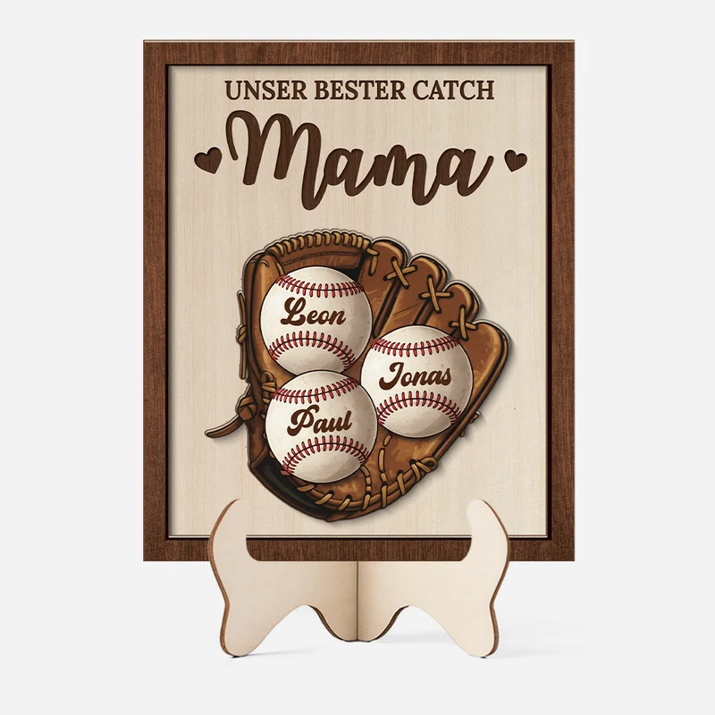 Unser Bester Catch Mama - Personalisiertes Geschenk | Holzaufsteller Mama/Papa