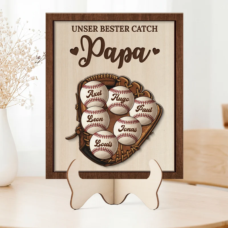 Unser Bester Catch Mama - Personalisiertes Geschenk | Holzaufsteller Mama/Papa