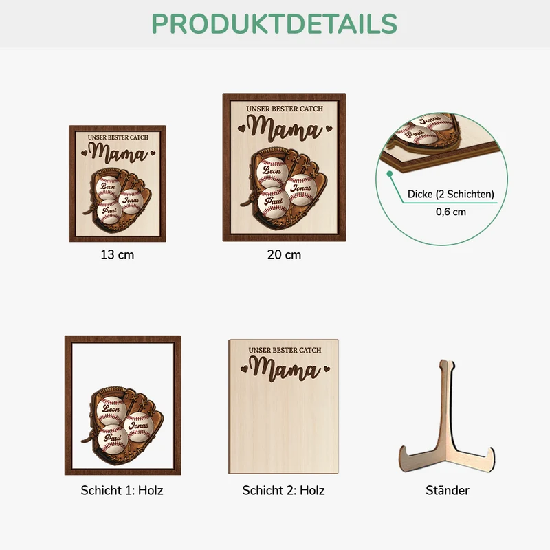 Unser Bester Catch Mama - Personalisiertes Geschenk | Holzaufsteller Mama/Papa