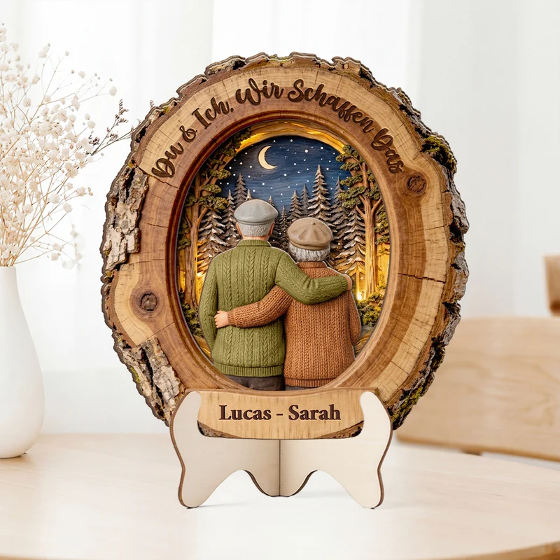 [3D-Optik] Liebespaar - Personalisierte Paar Geschenke | Holzaufsteller
