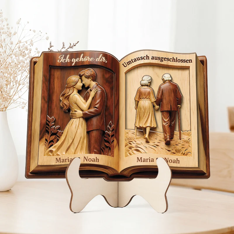 [3D-Optik] Vom Ersten Kuss Bis Zum Letzten Atemzug - Personalisierte Paar Geschenke | Holzaufsteller Buch