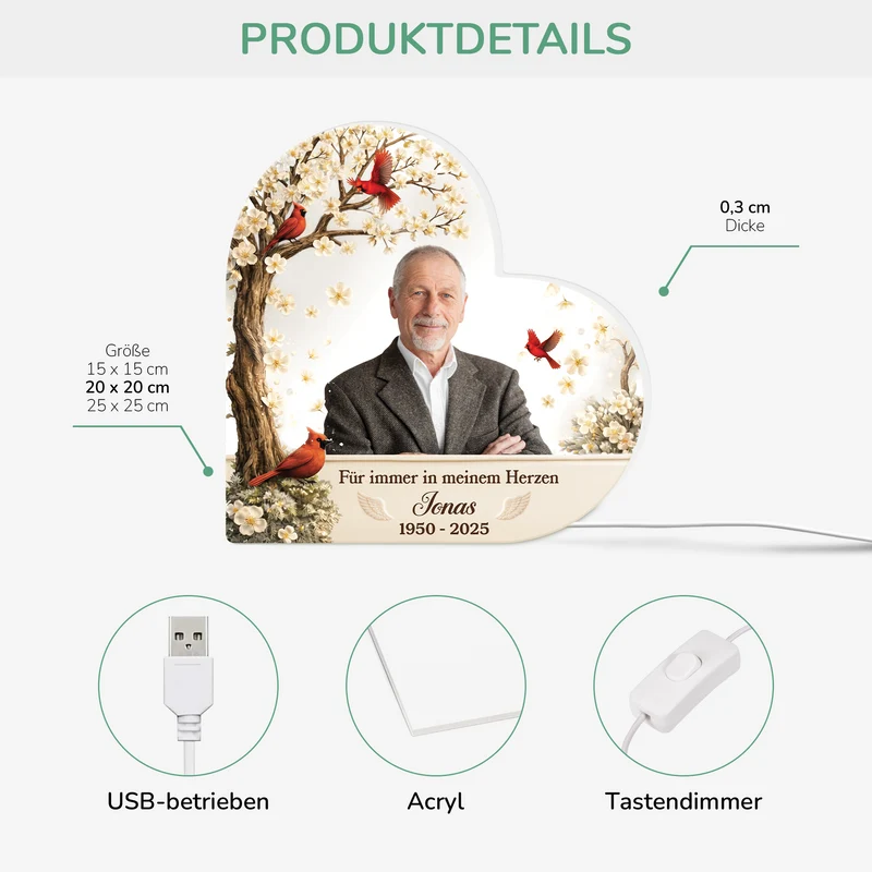 [3D-Optik] In Liebevoller Erinnerung - Personalisierte Trauergeschenke | Lightbox Foto Mama Papa