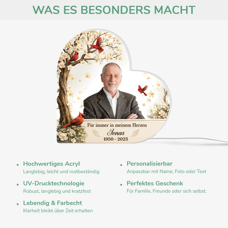 [3D-Optik] In Liebevoller Erinnerung - Personalisierte Trauergeschenke | Lightbox Foto Mama Papa
