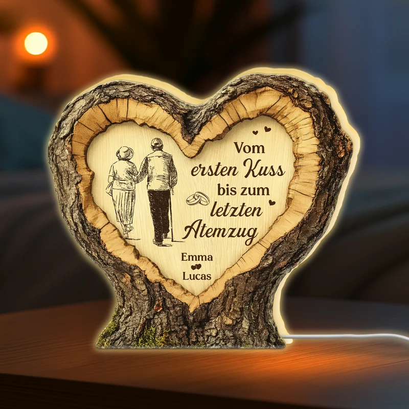 [3D-Optik] Vom Ersten Kuss Bis Zum Letzten Atemzug - Personalisierte Paar Geschenke | Lightbox Foto Holzherz