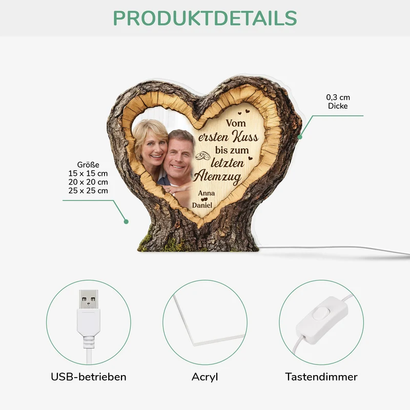 [3D-Optik] Vom Ersten Kuss Bis Zum Letzten Atemzug - Personalisierte Paar Geschenke | Lightbox Foto Holzherz