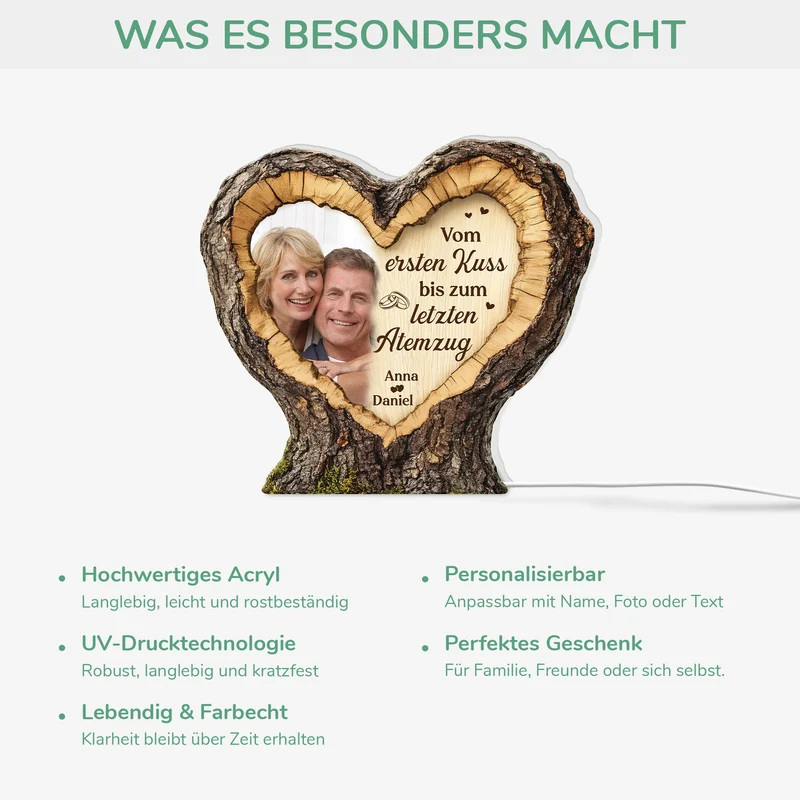 [3D-Optik] Vom Ersten Kuss Bis Zum Letzten Atemzug - Personalisierte Paar Geschenke | Lightbox Foto Holzherz