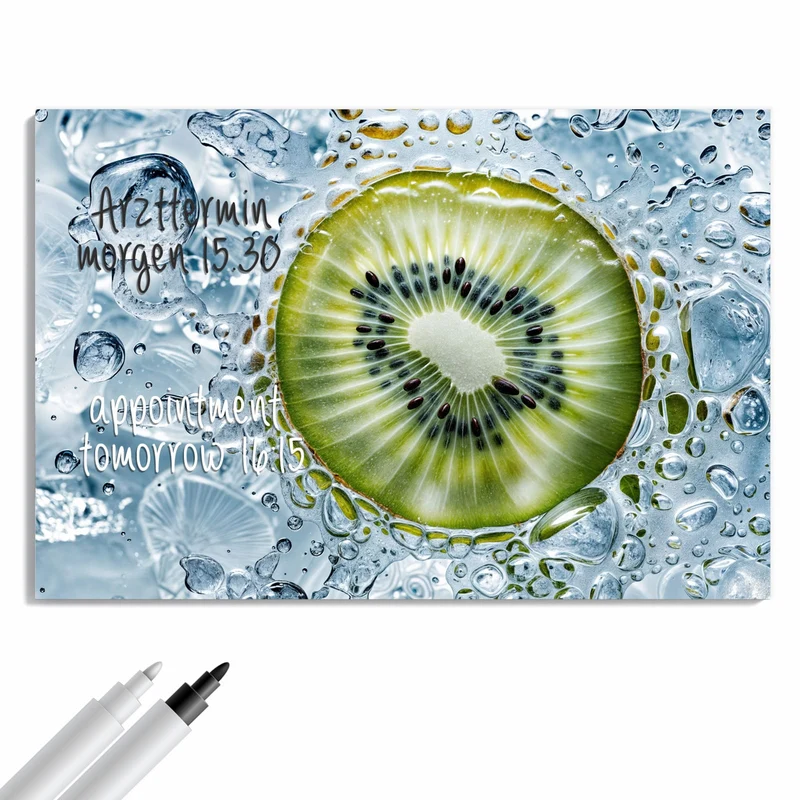 Metall Magnettafel - Kiwi in Wasserblasen