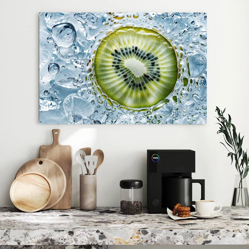 Metall Magnettafel - Kiwi in Wasserblasen