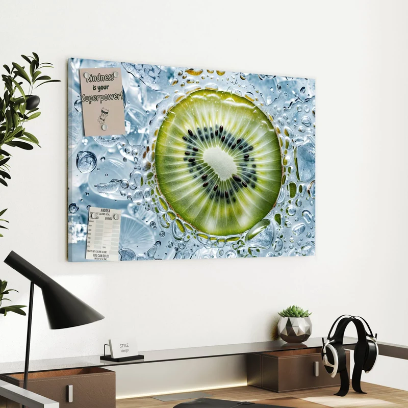 Metall Magnettafel - Kiwi in Wasserblasen