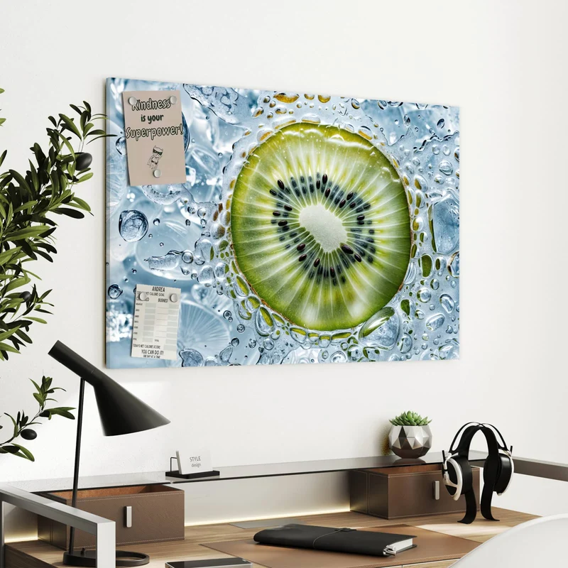 Metall Magnettafel - Kiwi in Wasserblasen