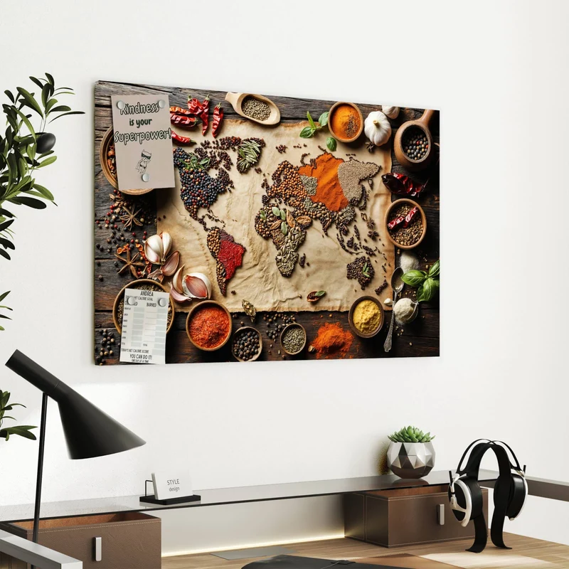 Metall Magnettafel - Weltkarte aus Gewürzen